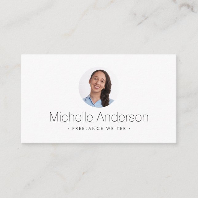 Custom photo plain white modern minimal business card (Front)