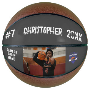 Custom photo player name number team logo grey basketball