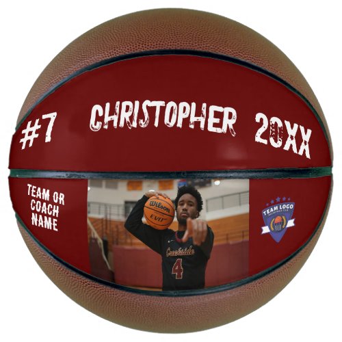 Custom photo player name number team logo Red Basketball