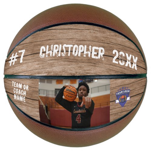 Custom photo player name number team logo wood basketball