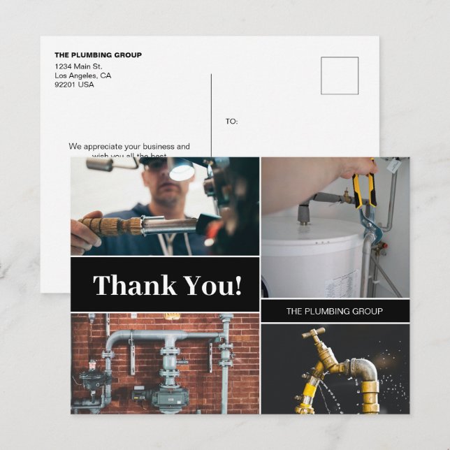 Custom Photo Plumbing Business Name Thank You  Postcard (Front/Back)