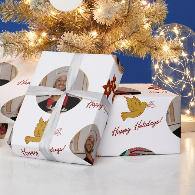 Custom Photo & Poinsettia  Wrapping Paper (Holidays)