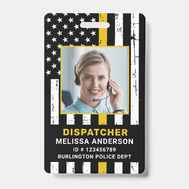 Custom Photo Police Department 911 Dispatcher ID B Badge (Front)