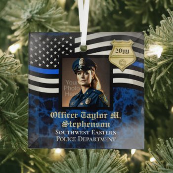 Custom Photo Police Officer Law Enforcement Glass Ornament by ChristmasCardShop at Zazzle