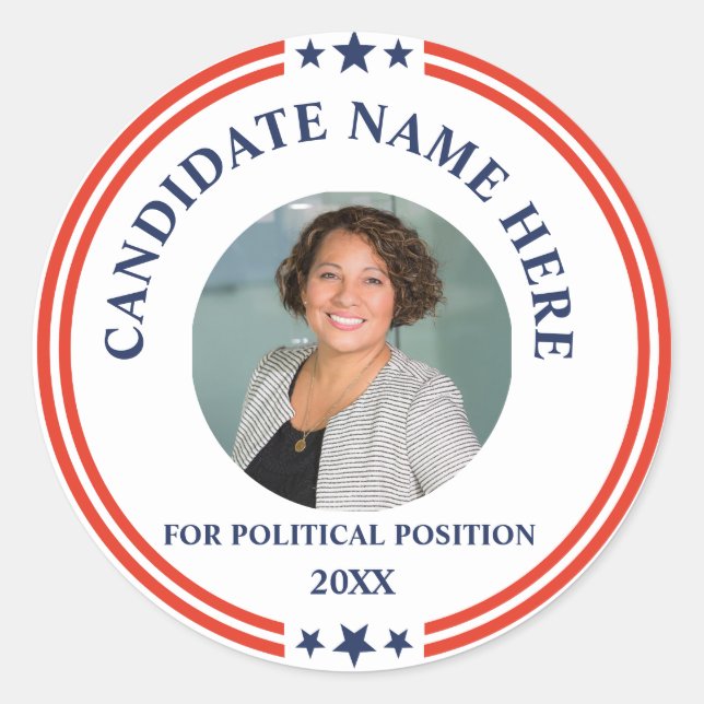 Custom Photo Political Campaign  Classic Round Sticker (Front)