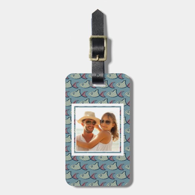 Custom Photo Polka Dot Fish Pattern Luggage Tag (Front Vertical)