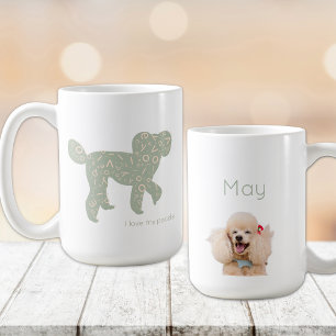 Custom Photo Poodle Dog Mom Name Sage Green Coffee Mug