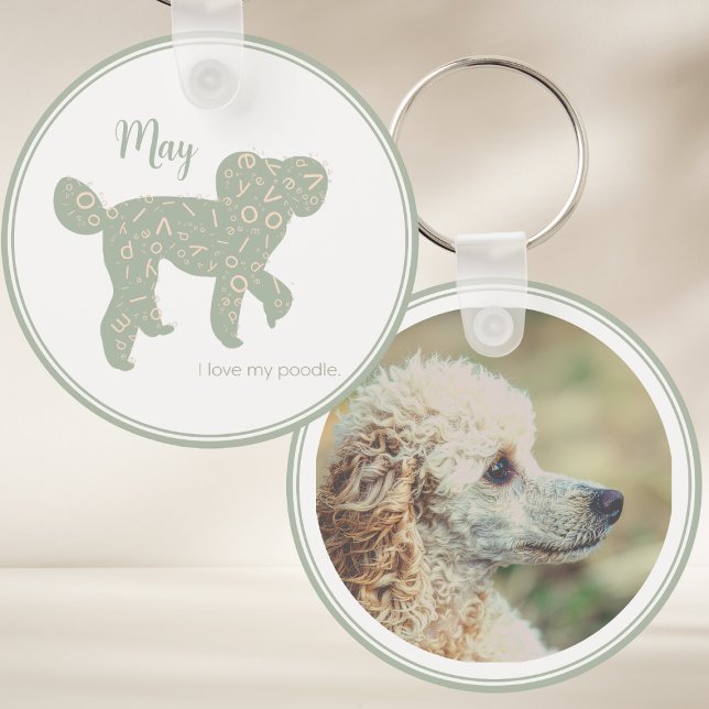 Custom Photo Poodle Keychain Sage Green Name (Creator Uploaded)