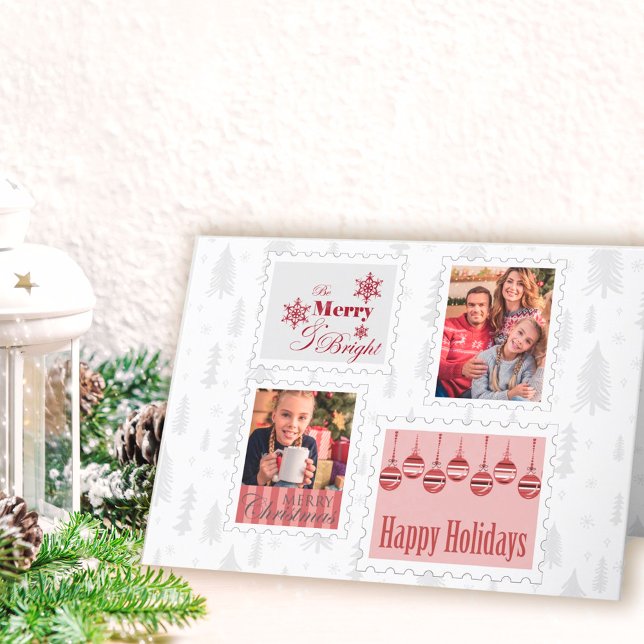 Custom Photo Postage Stamps and Christmas Tree Holiday Card (Creator Uploaded)