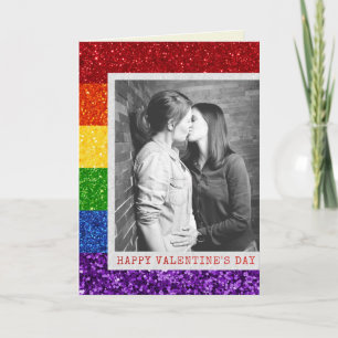 Custom Photo Pride Themed Glitter Valentine Card