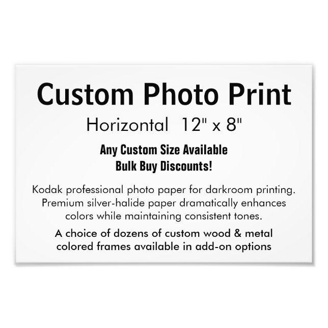 Custom Photo Print - Horizontal 12" x 8" (Front)
