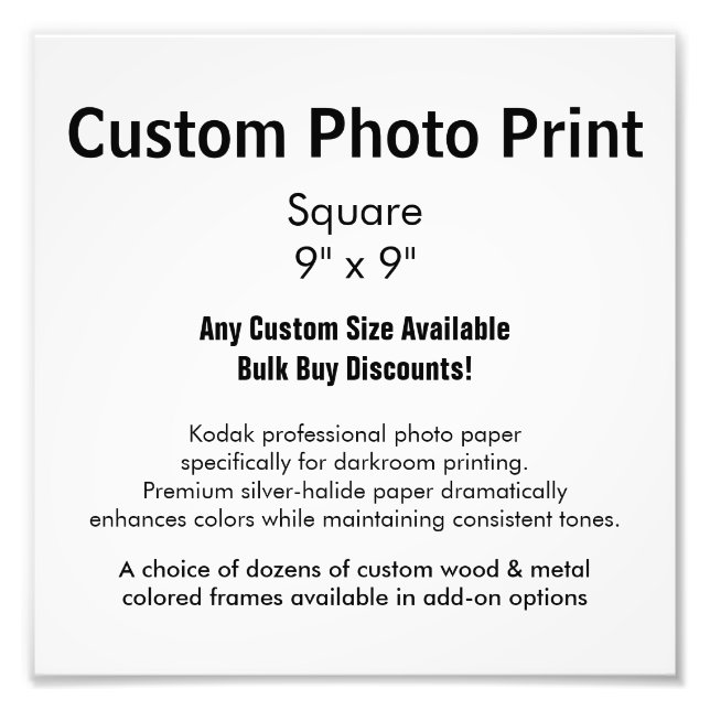 Custom Photo Print - Square 9" x 9" (Front)