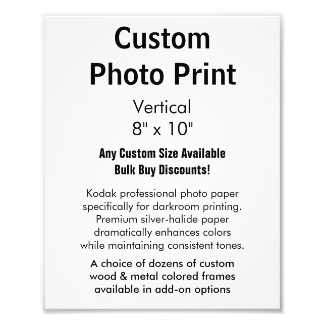 Custom Photo Print - Vertical 8" x 10" (Front)