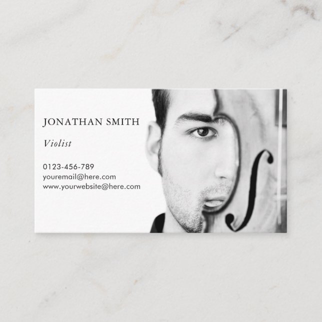 Custom Photo Professional Musician Modern Black Business Card (Front)