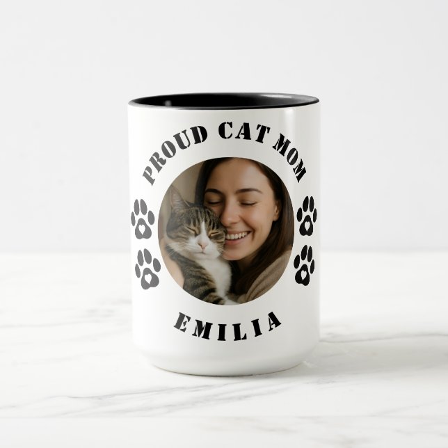 Custom Photo Proud Cat Mom Coffee Mug (Center)