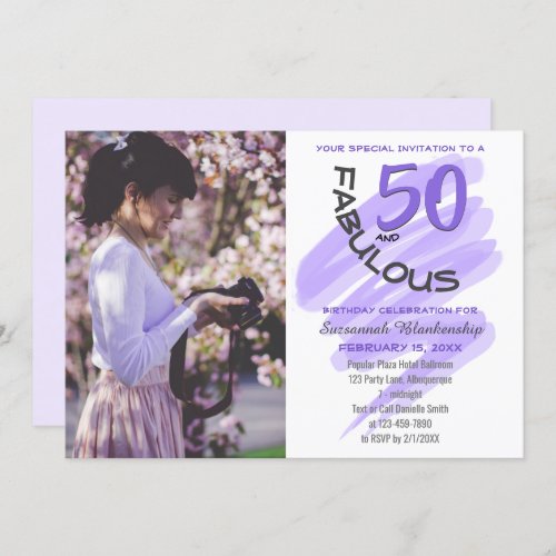 Custom Photo Purple 50 and Fabulous Party Invitation