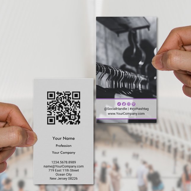 Custom Photo Purple Accents Gray Portrait Business Card (Custom Photo Purple Accents Gray Portrait Business Card)