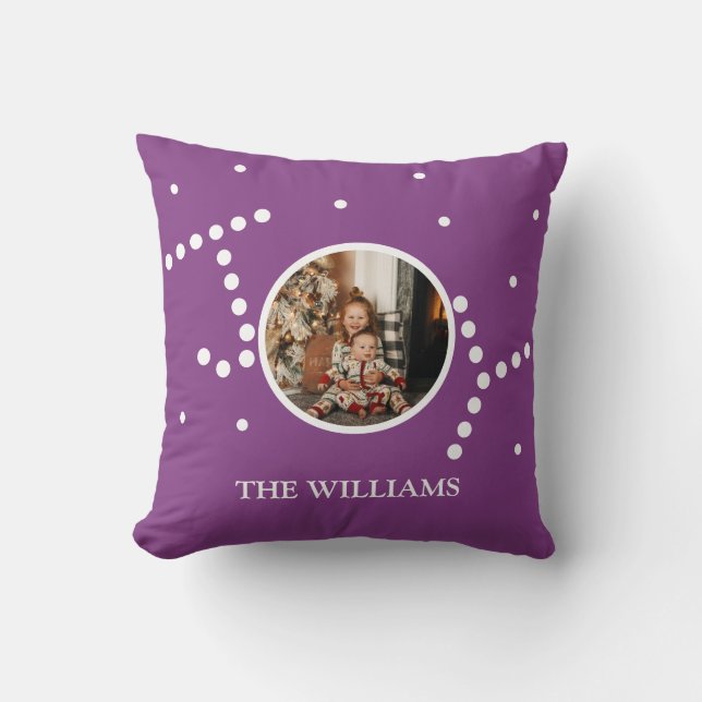 Custom Photo Purple Christmas Holiday  Throw Pillow (Front)