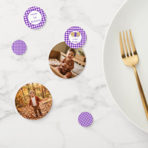 Custom Photo Purple Gingham Balloons Birthday Confetti