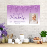 Custom Photo Purple Glitter Drip 50th Birthday Banner<br><div class="desc">Welcome guests with this chic, glamorous fiftieth birthday party photo banner, featuring a sparkly purple faux glitter drip border and purple ombre background. Easily replace the sample image with a photo of the guest of honor. Personalize it with her name in purple handwriting script, with the birthday and date below...</div>