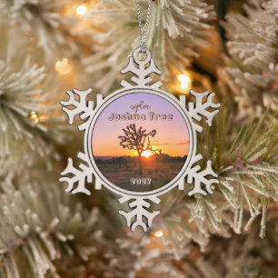Custom Photo Purple Orange Sunset Joshua Tree Snowflake Pewter Christmas Ornament