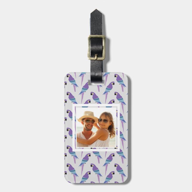 Custom Photo Purple Parrots Luggage Tag (Front Vertical)