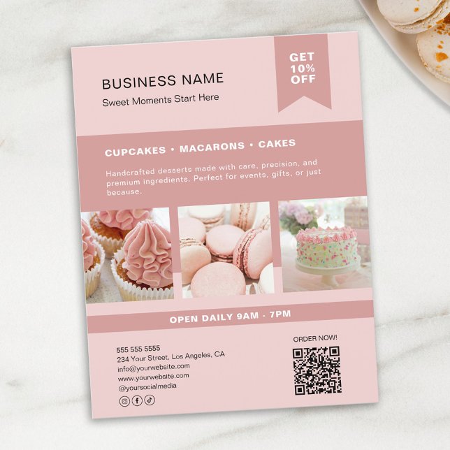 Custom Photo QR Bakery Pink Flyer (Custom Photo QR Bakery Pink Flyer)