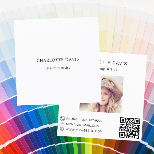 Custom photo Qr code modern brand color  Square Business Card