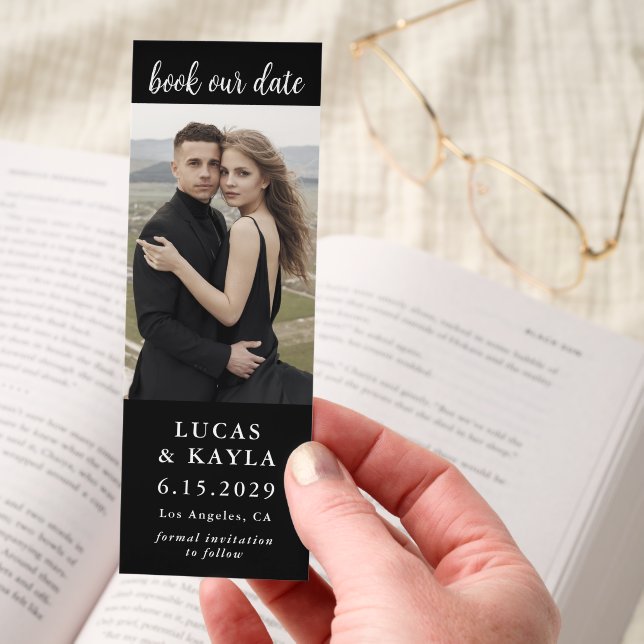 Custom Photo QR code Save the Date Wedding Bookmarks (Hand)