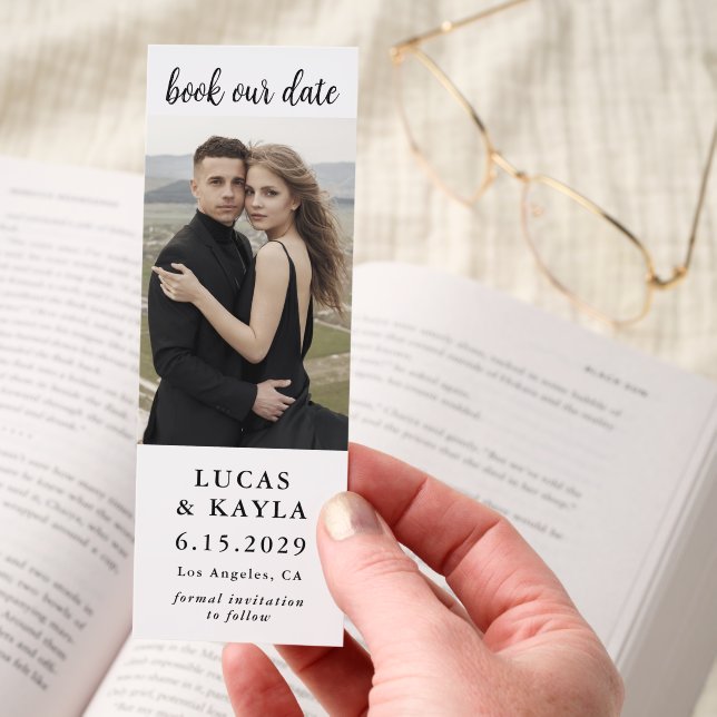 Custom Photo QR code Save the Date Wedding Bookmarks (Hand)