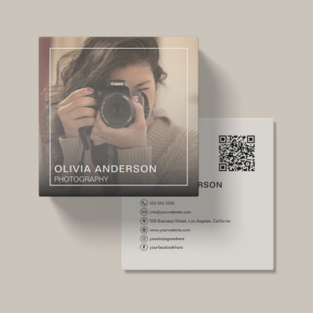 Custom Photo QR Code Social Media Square Business Card (Custom Photo QR Code Social Media Square Business Card)