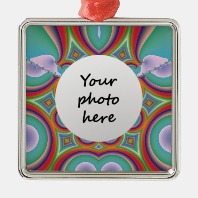 Custom Photo Rainbow Psychedelic Art Metal Ornament (Front)