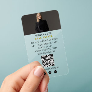 Custom Photo Real Estate Agent QR Code Transparent Clear Business Cards