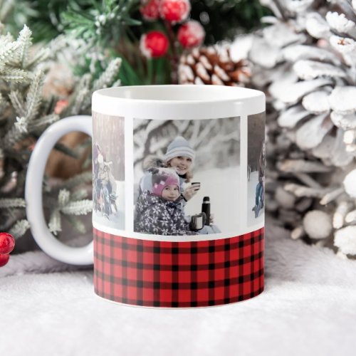 Custom Photo Red and Black Buffalo Plaid Holiday Coffee Mug
