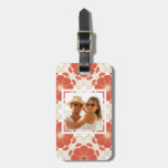 Custom Photo Red And Gold Floral Lace Pattern Luggage Tag