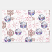 Custom Photo Red and Pink Snowflakes Set of 3 Wrapping Paper Sheets (Front 2)