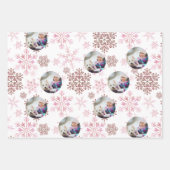 Custom Photo Red and Pink Snowflakes Set of 3 Wrapping Paper Sheets (Front)