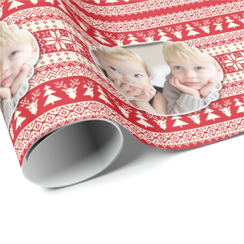 Custom Photo Red and White Christmas Wrapping Paper