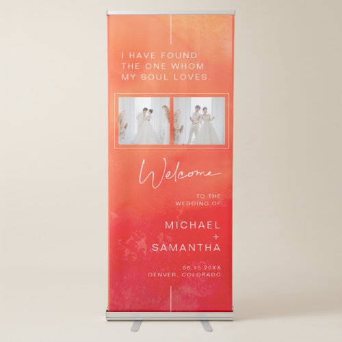Custom Photo Red Background Wedding Welcome  Retractable Banner
