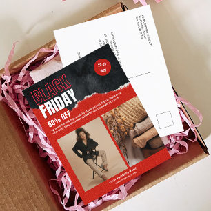 Custom Photo Red Black Friday Product Promo Postcard