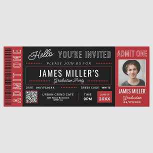 Custom Photo Red Black Graduation Invite Tickets
