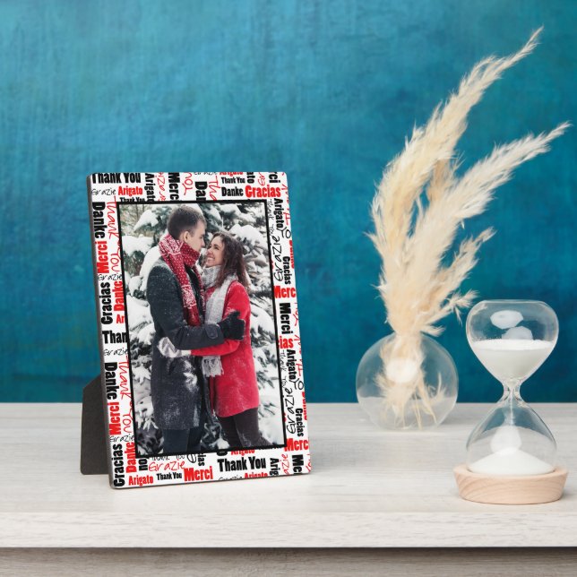 Custom Photo Red Black Thank You Framing Plaque (Side)