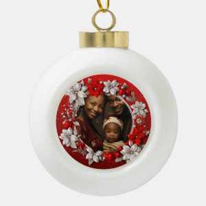 Custom Photo Red Christmas Ceramic Ball Christmas Ornament