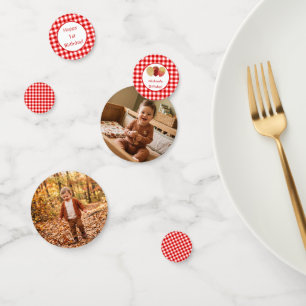 Custom Photo Red Gingham Balloons Birthday Confetti