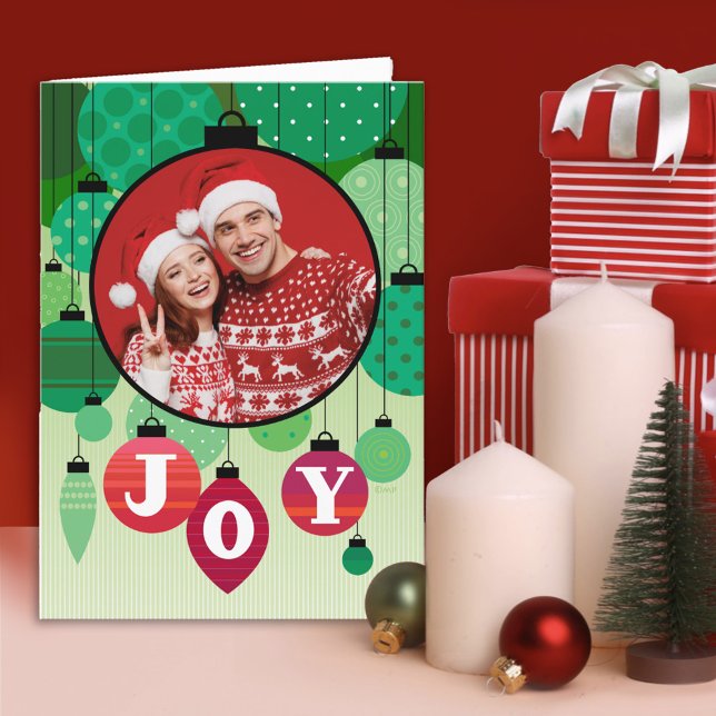 Custom Photo Red Green Joy Card (Creator Uploaded)