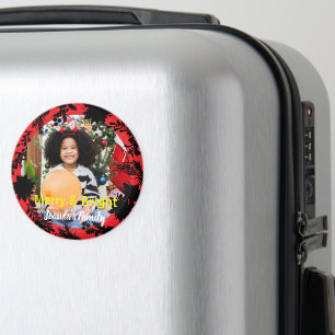 Custom Photo Red Merry Bright Christmas  Magnet