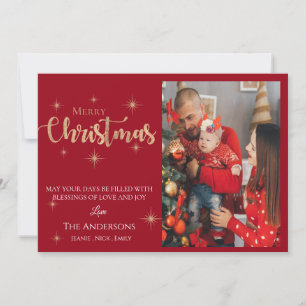 Custom Photo Red Merry Christmas Holiday Card