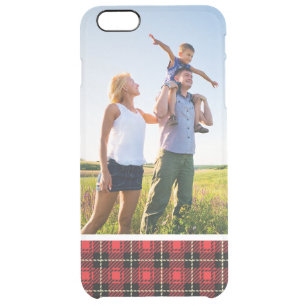 Custom Photo Red Plaid Background Clear iPhone 6 Plus Case