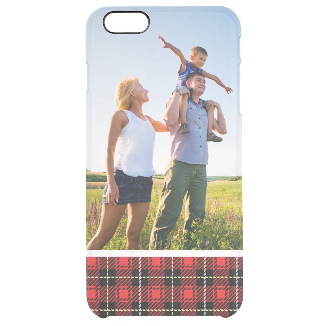 Custom Photo Red Plaid Background Uncommon iPhone Case (Back)