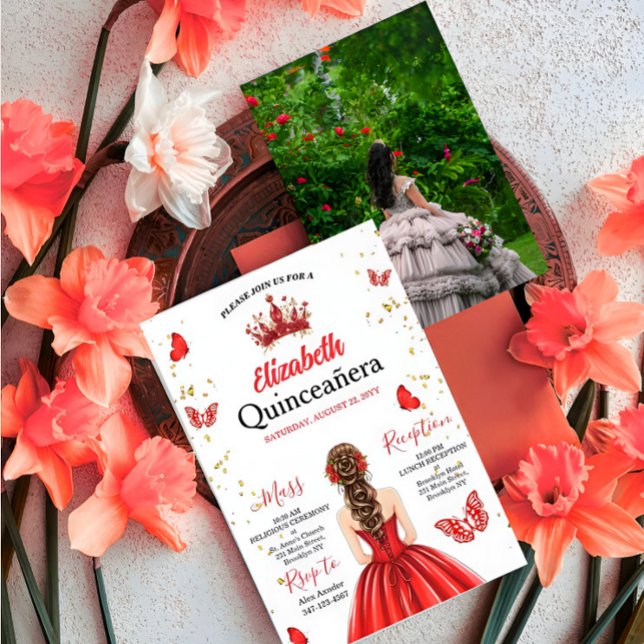 Custom Photo Red Royal Quinceañera Invitation (Creator Uploaded)